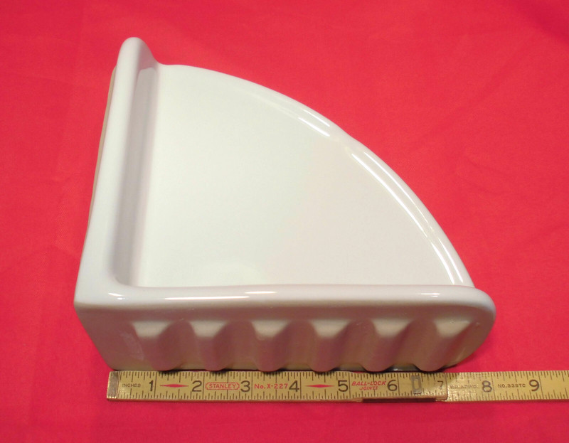 *Glossy White* Ceramic Large 7-1/2" Corner Soap Dish-Shelf-Tray, NEW MINT gallery
