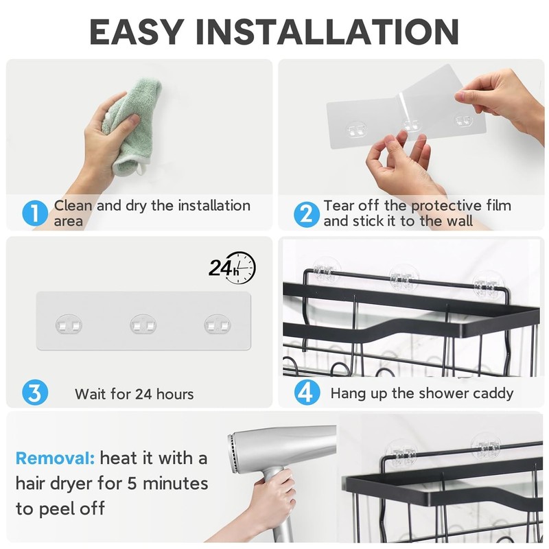 Shower Caddy Adhesive Replacement Hooks Strong Waterproof Shower Hooks Set of 14 gallery