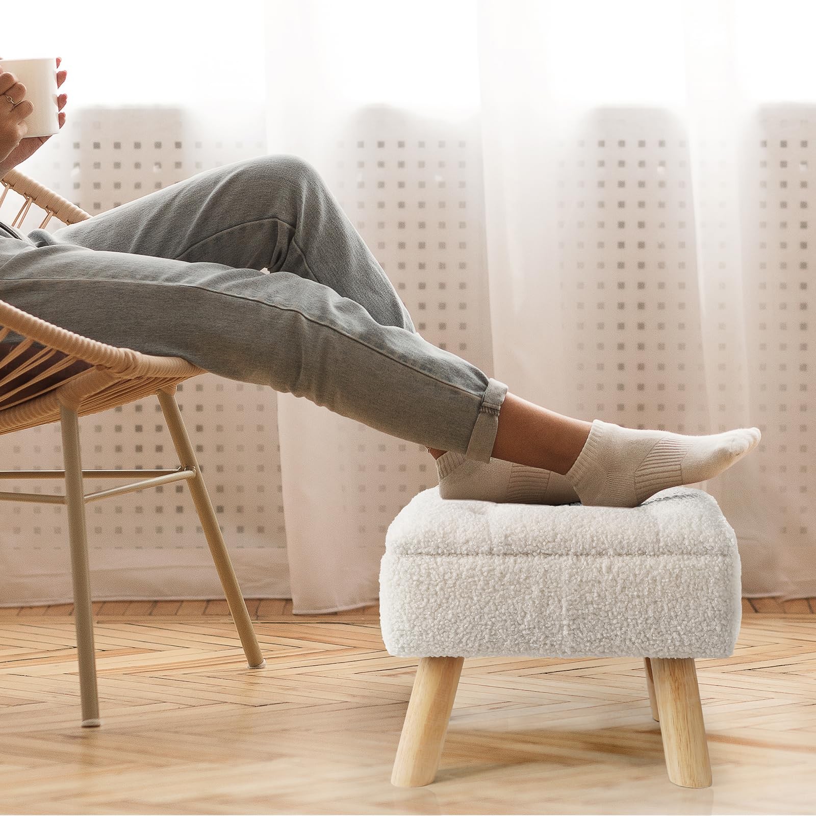 Storage Ottoman, Small Foot Stool Ottoman with Storage, Boucle Teddy Velvet F... gallery