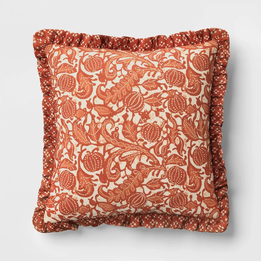 Square Pumpkin Pillow with Printed Reverse and Ruffle Trim - Threshold gallery