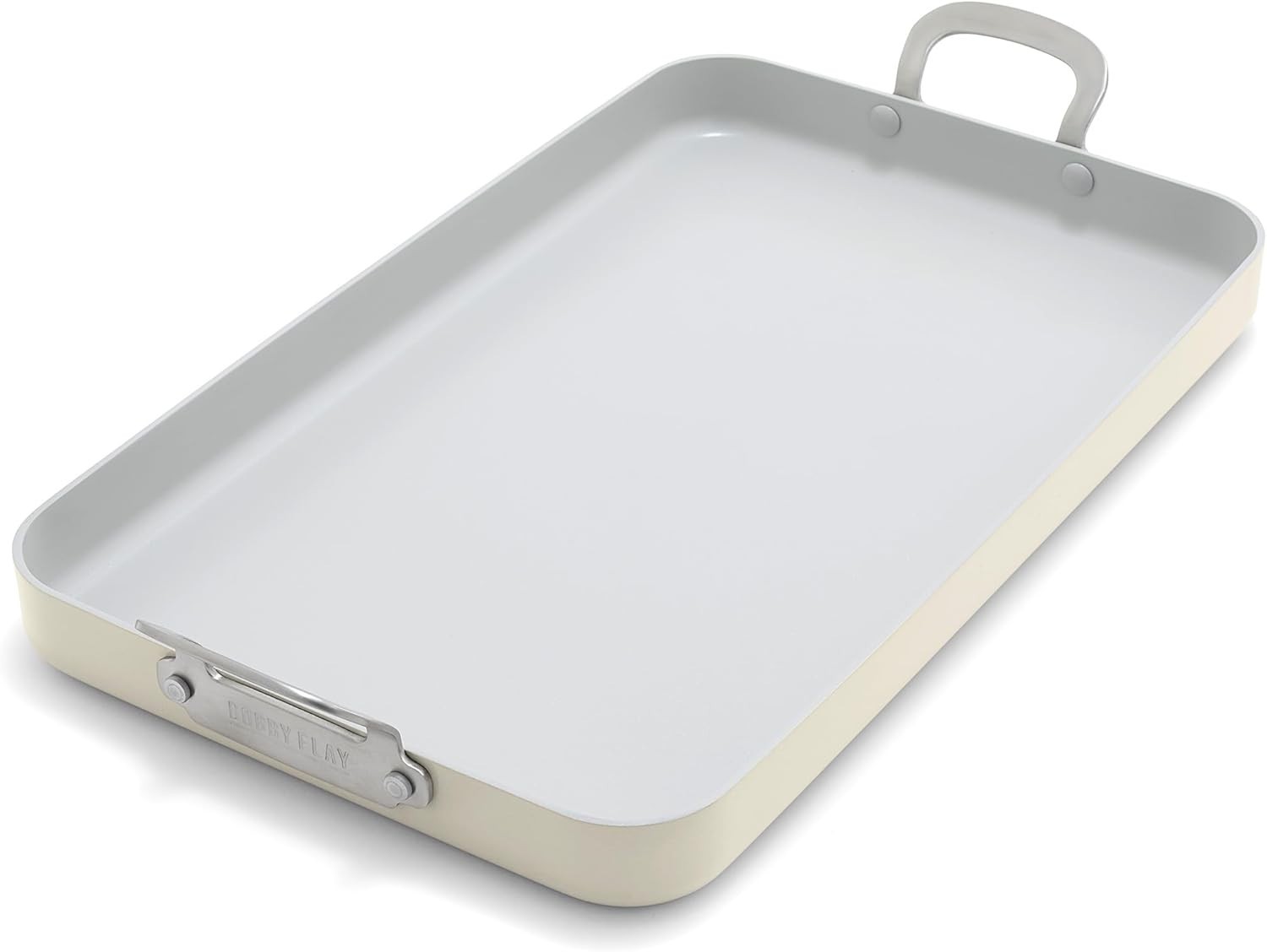 18x11in Double Burner Griddle PFAS-Free Ceramic Nonstick Stainless Cream gallery