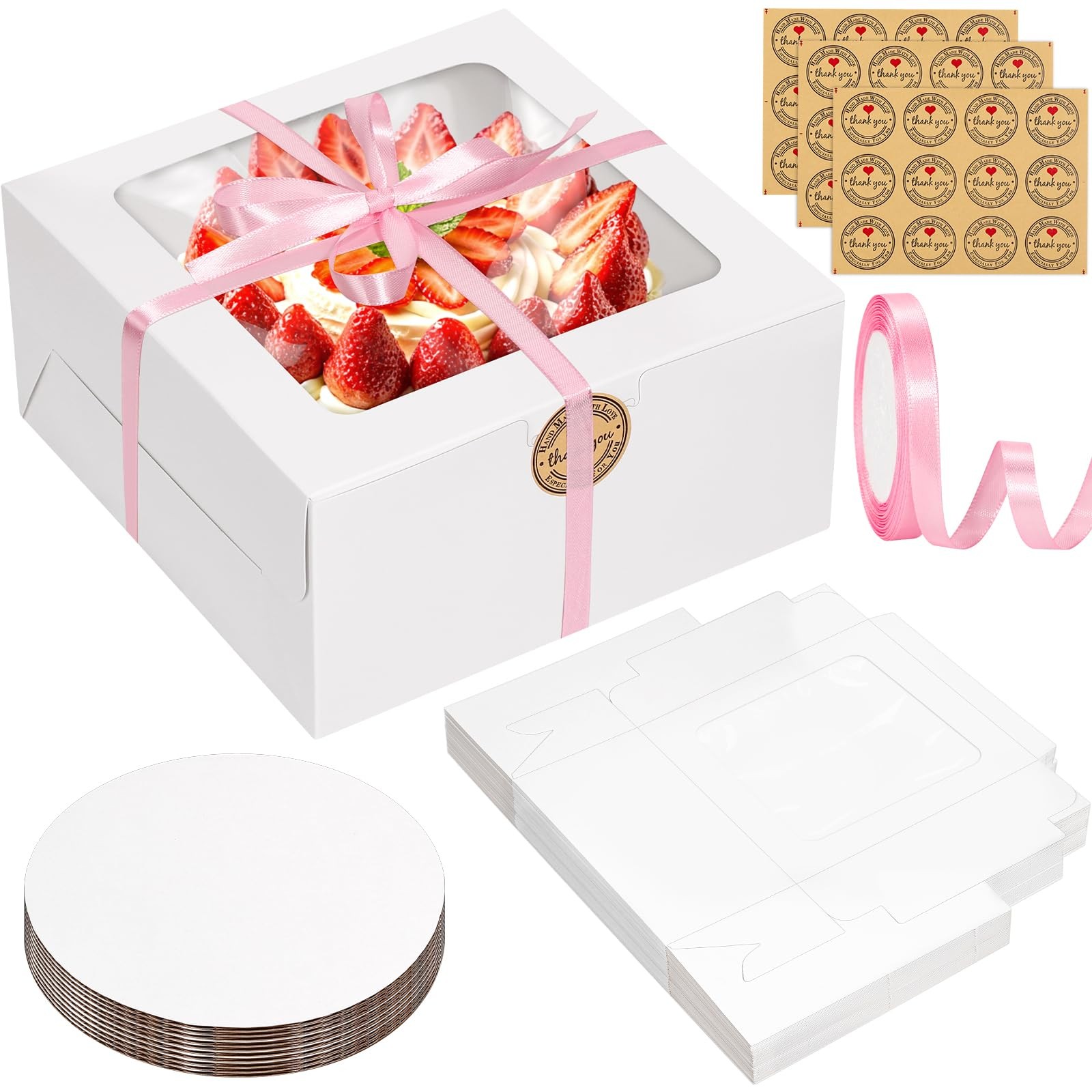 26 PCS 8x8x4 Inch White Bakery Cake Box With Window For Pastry Cookie gallery