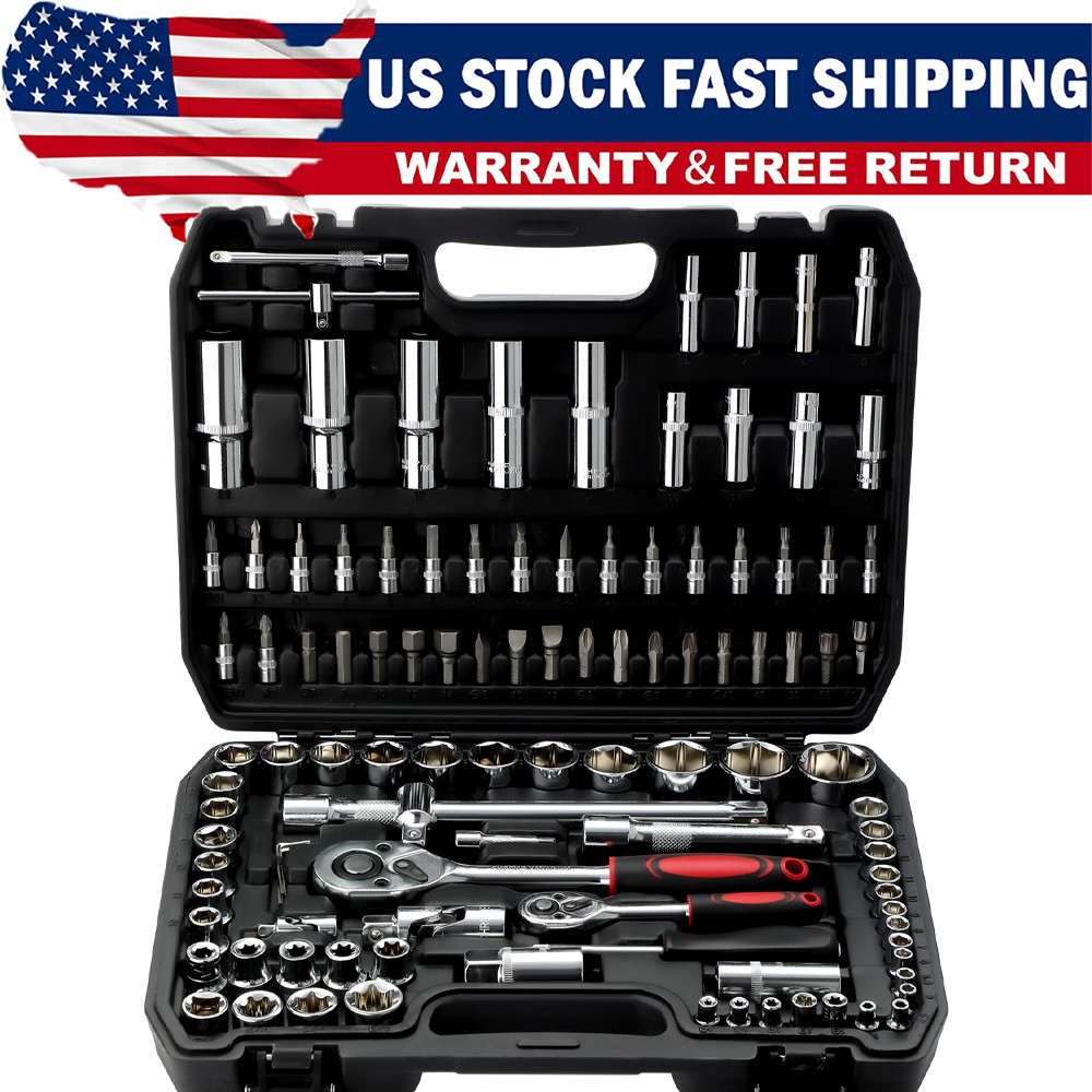108Pcs Mechanics Tools - Kit 6-Point Socket Ratchet Wrench Set Repair Tool Case gallery