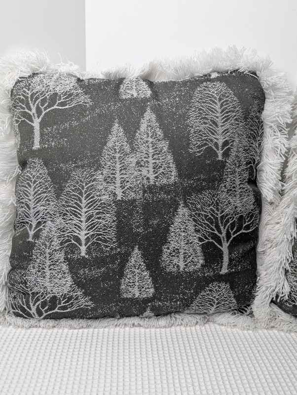 Throw Pillow Set Mohawk Home Accent Crystal Forest Trees Vtg Gray White Fringe gallery