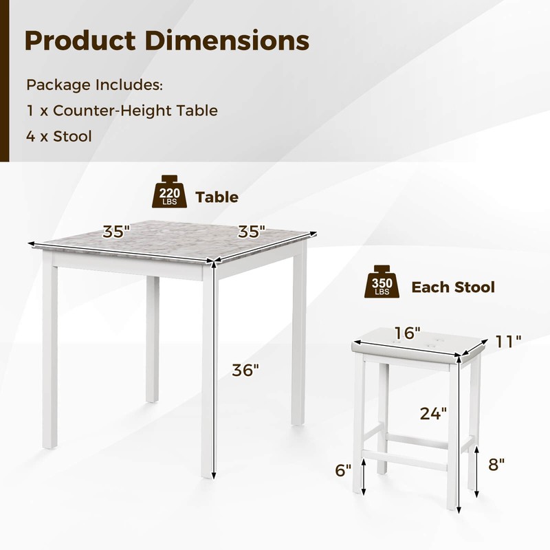5 PCS Bar Table Set Square Dining Table & 4 PVC Leather Upholstered Bar Stools gallery