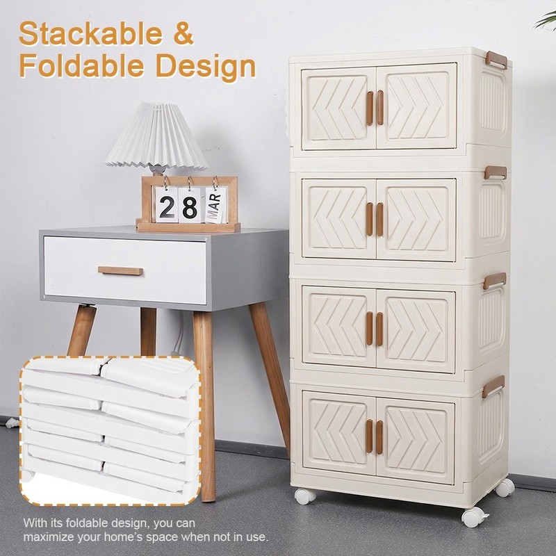 Stackable Plastic Storage Cabinet with Doors & Wheels 4 Tier Organizer Rack USA gallery