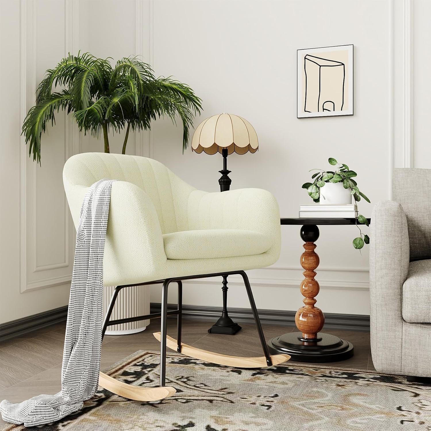 Nursery Rocking Chair Upholstered Chenille Glider Rocker Chair Modern Armchair gallery