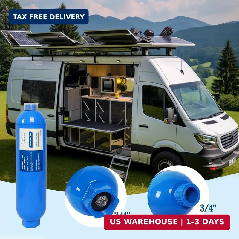2 Pack RV Inline Water Filter with 2 Flexible Hose Protector, Reduce Bad Taste, gallery