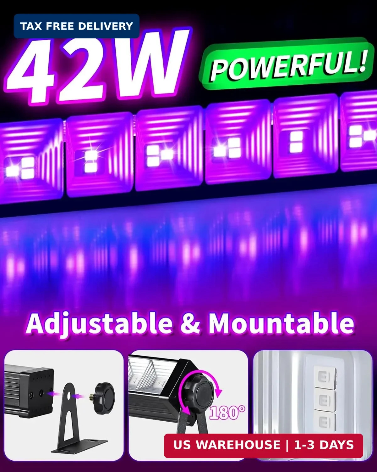 42W 2 Pack Black Light Bar for Glow Party, Blacklights with 6ft Cord, Plug, and gallery