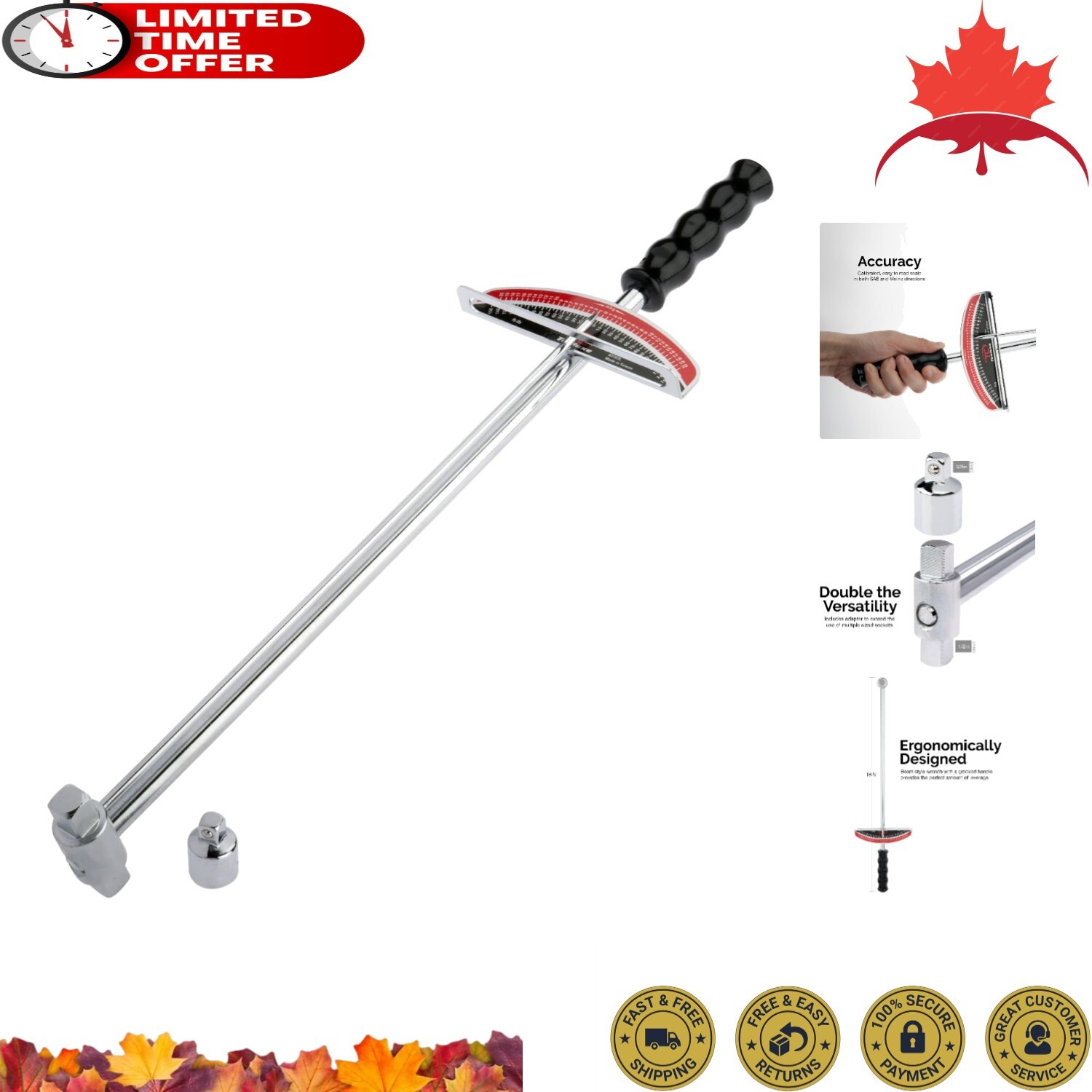 Precise Torque Wrench | 3/8” & ½” Drives | 17” Length | 0-150 Ft-Lbs | Steel gallery