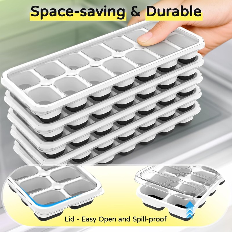 Ice Cube Tray 5 Pack, Stackable Silicone Ice Cube Trays with Lid– Easy Release gallery