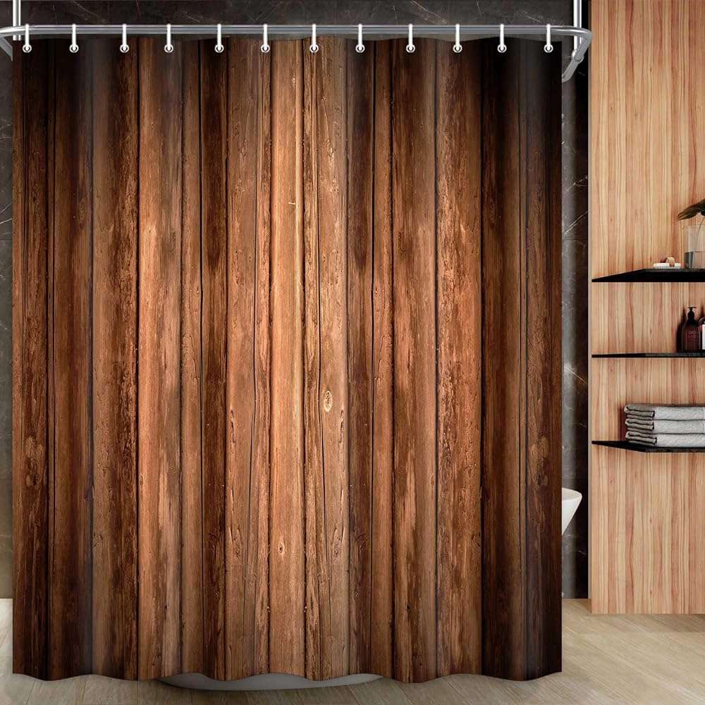 Stall Shower Curtain Narrow 36 inch 54x72 Fit Camping RV Curtain Door Fun Wood gallery
