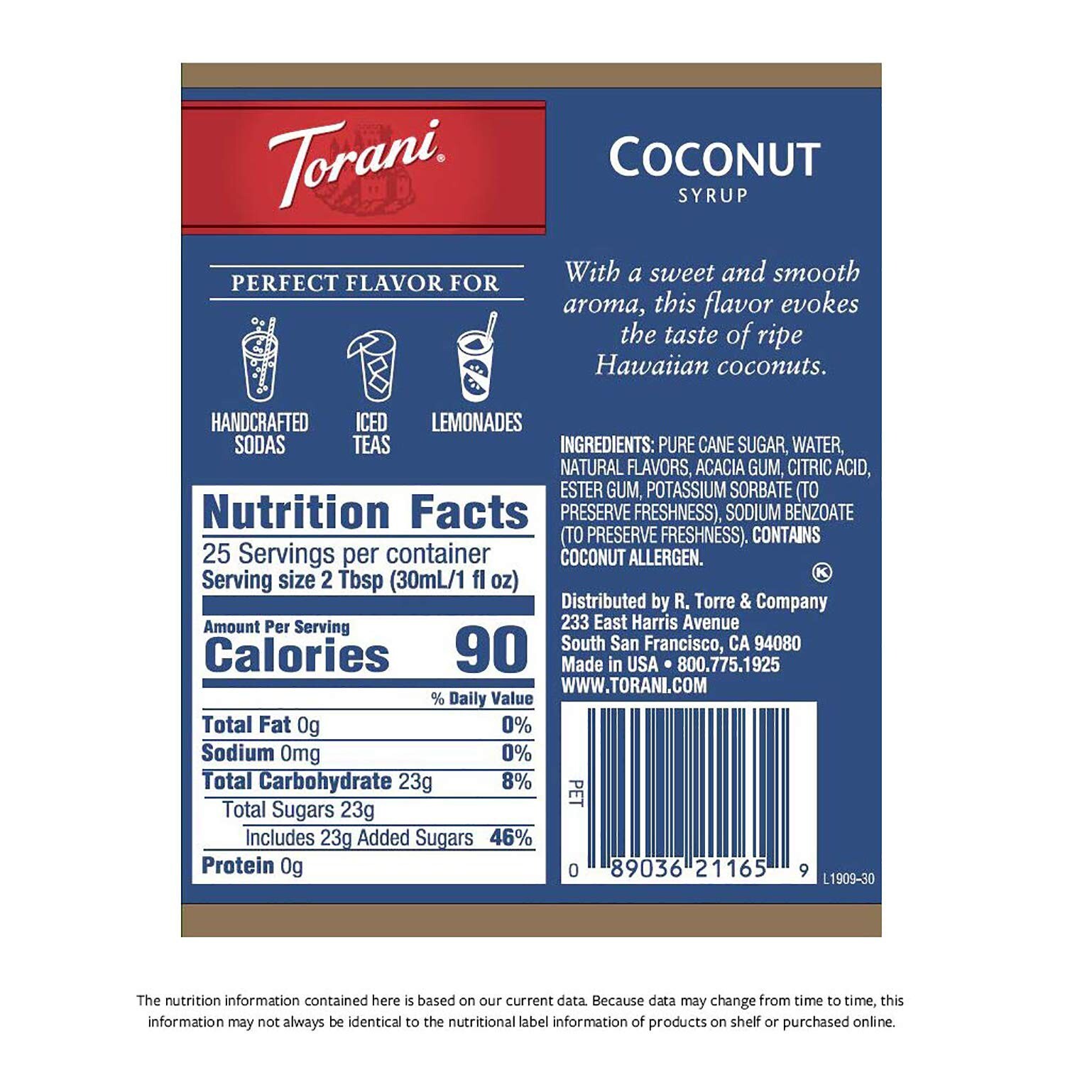 Torani Coconut Syrup (750 mL), G-Coconut gallery