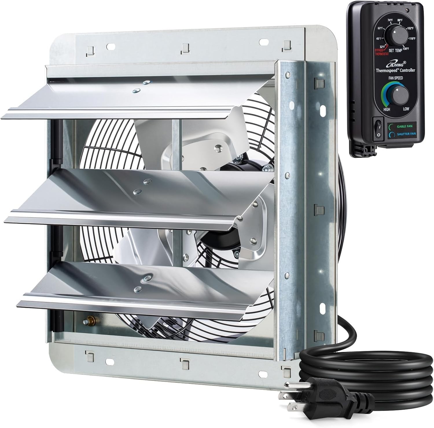 Wall Mounted Shutter Exhaust Fan, Automatic Shutter, with Thermostat and Variabl gallery