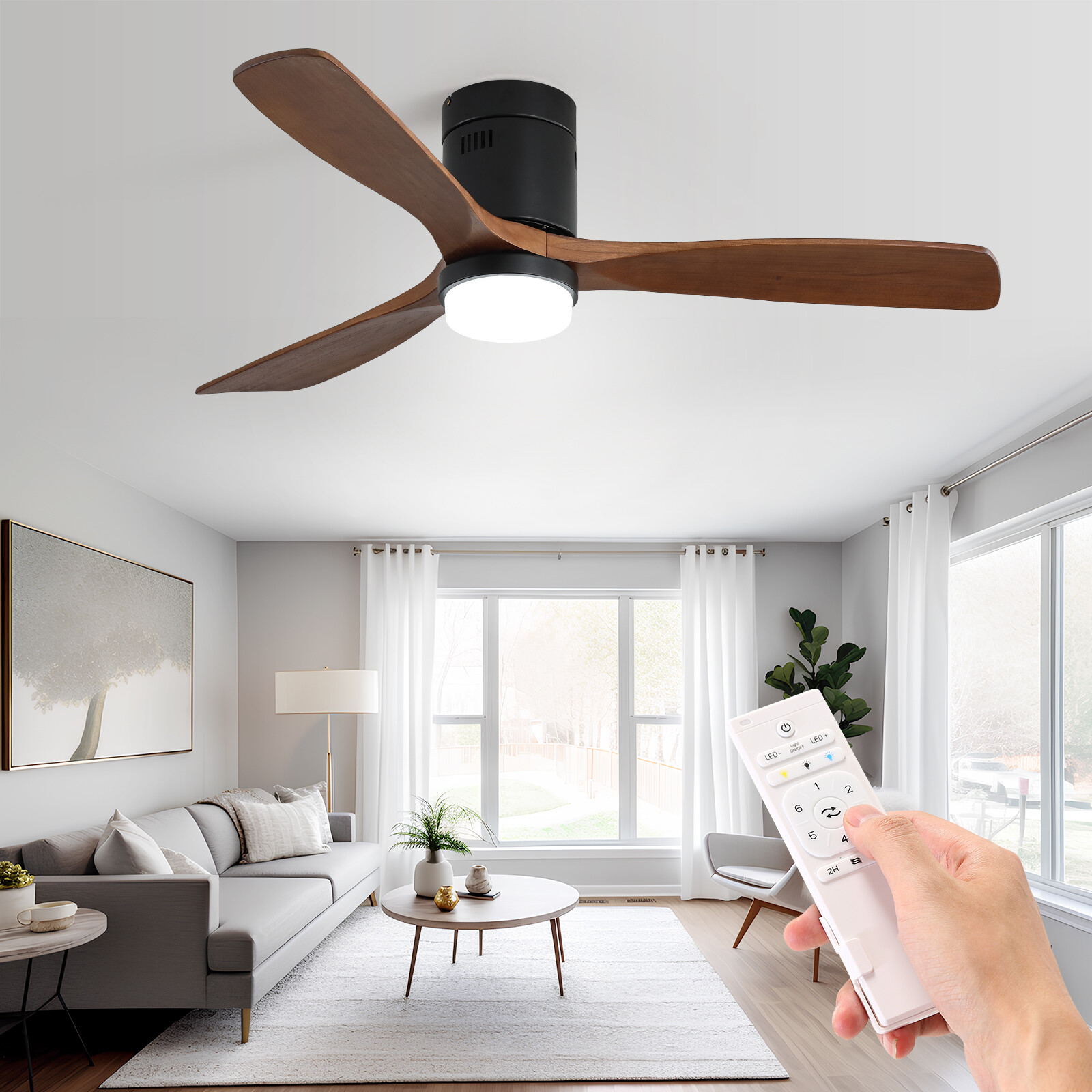 Sofucor 52" Remote Control Ceiling Fan W/ LED Lights Adjustable Wind Speed Timer gallery