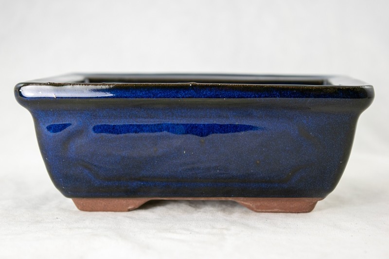 Rectangular Glazed Succulent, Bonsai Pot + Mesh + Wire 6"x 4.5"x 2.25" - Blue gallery
