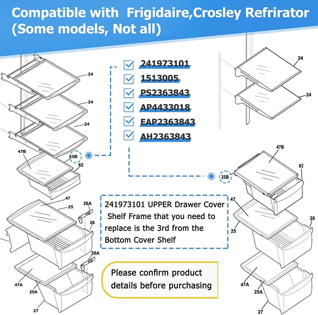 Drawer Cover Compatible with Frigidaire FPHS2387KF6 FGHS2367KE2 FGHS2369KE2 gallery