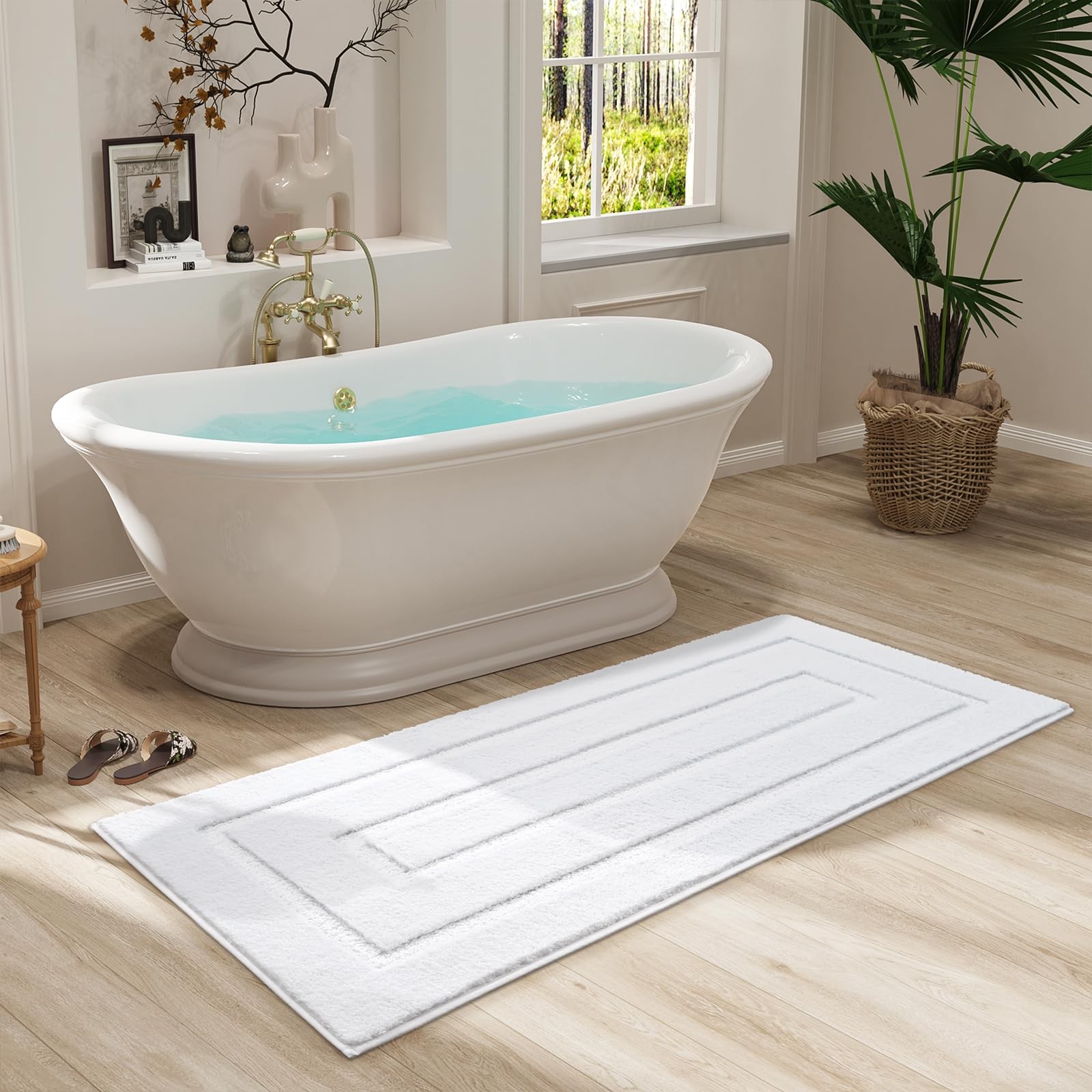 White Bathroom Runner Rug Non Slip Soft Absorbent Washable 24x60 Inch Mat gallery