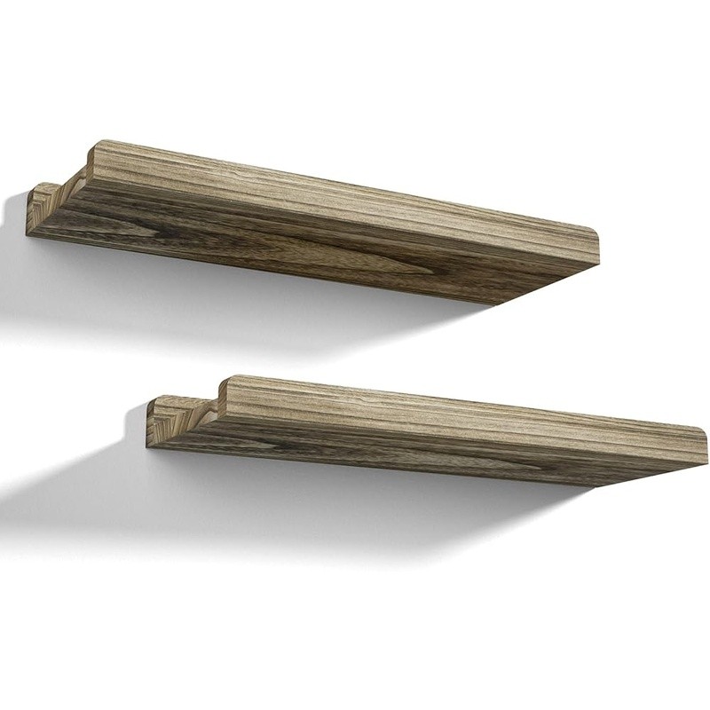 Rustic Wood Floating Shelves Wall Mounted W/ Protective Ledge Set of 2 New gallery