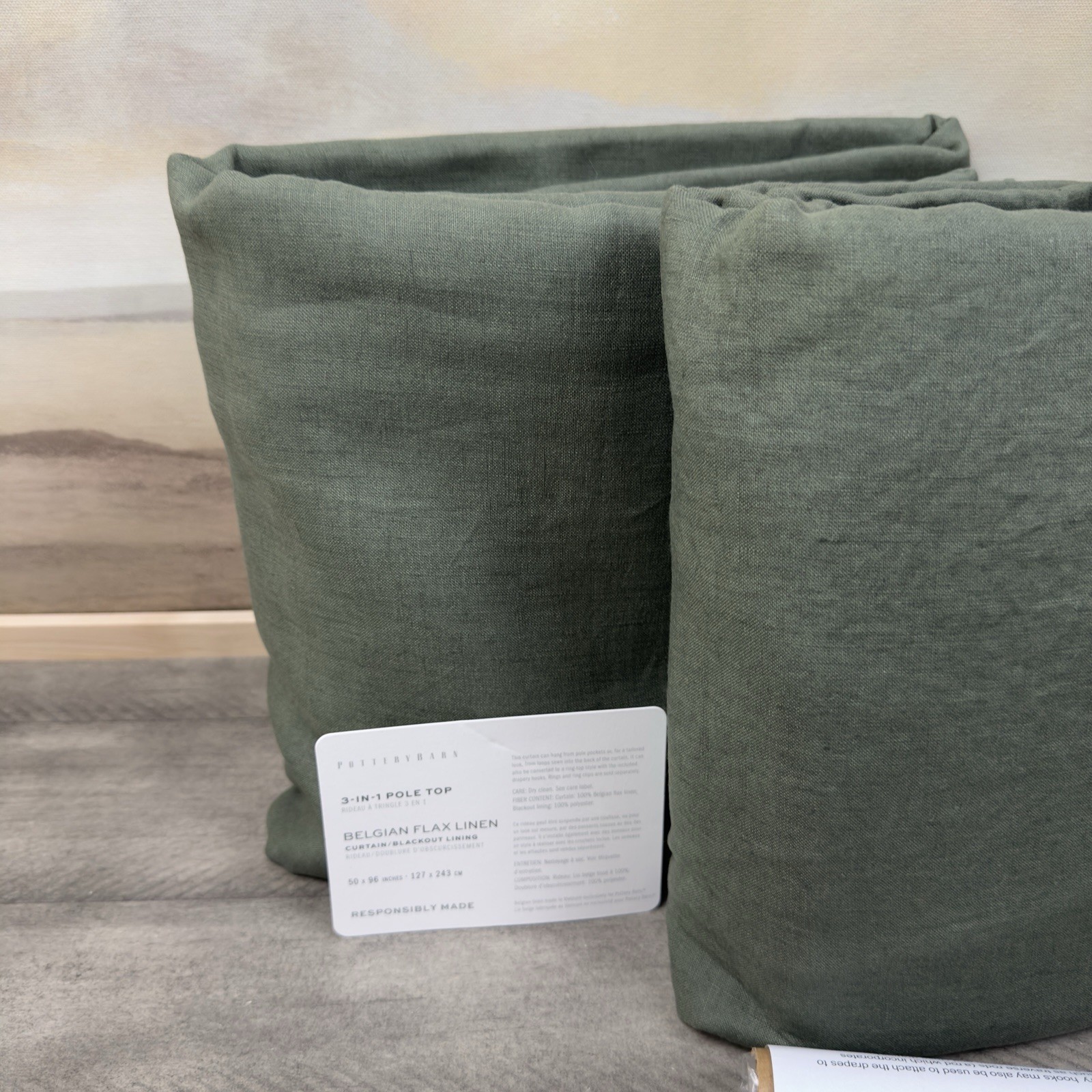 Pottery Barn Belgian Flax Linen Blackout Curtains Drapes 50”x96” Cypress Set/2 gallery