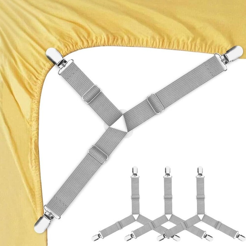 4 Adjustable Fitted Bed Sheet Holders - Elastic Clips to Stay in Place gallery