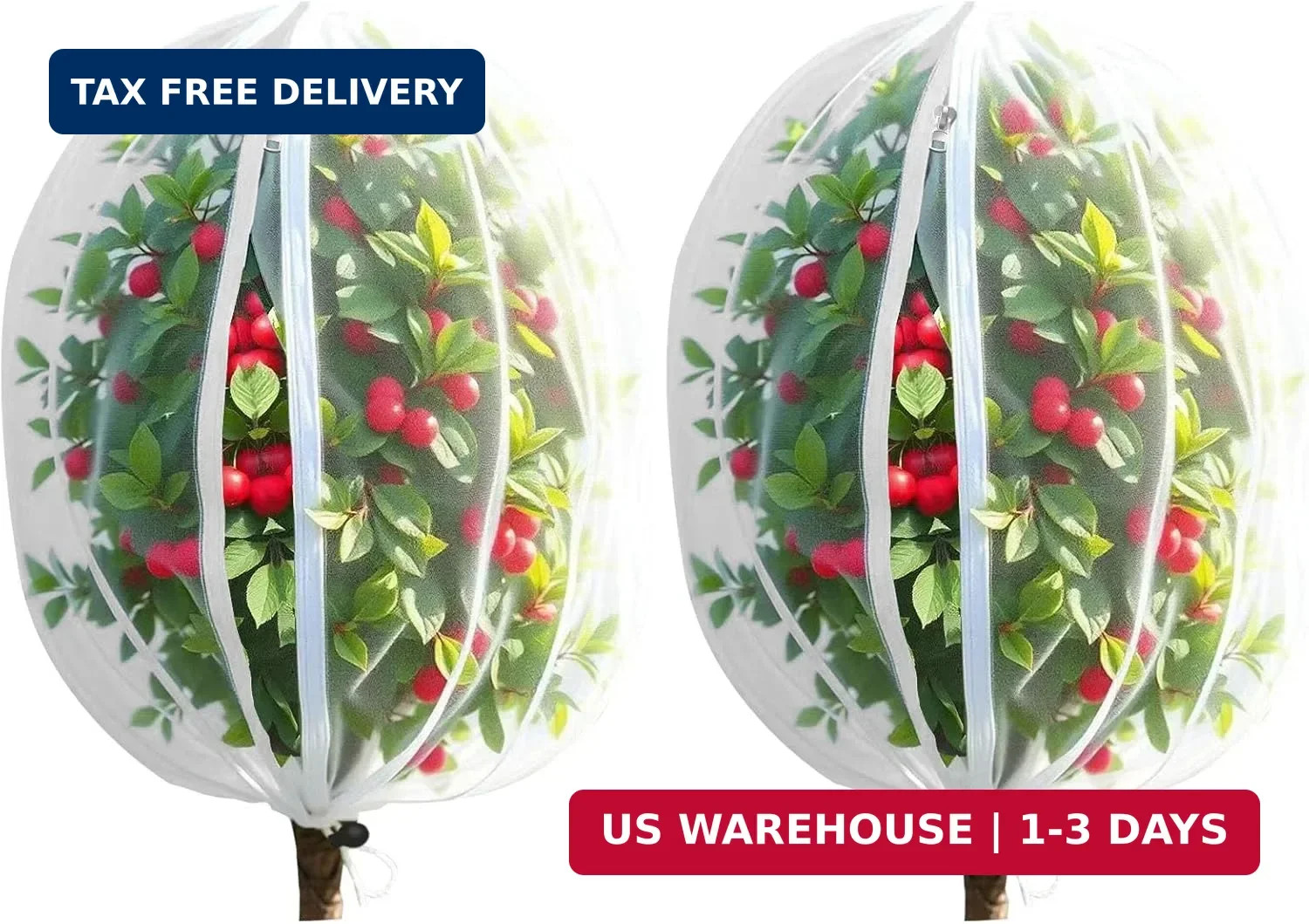 2 Pack Bird Netting for Fruit Trees with Zipper & Drawstring - 3.3x4.6FT Garden gallery