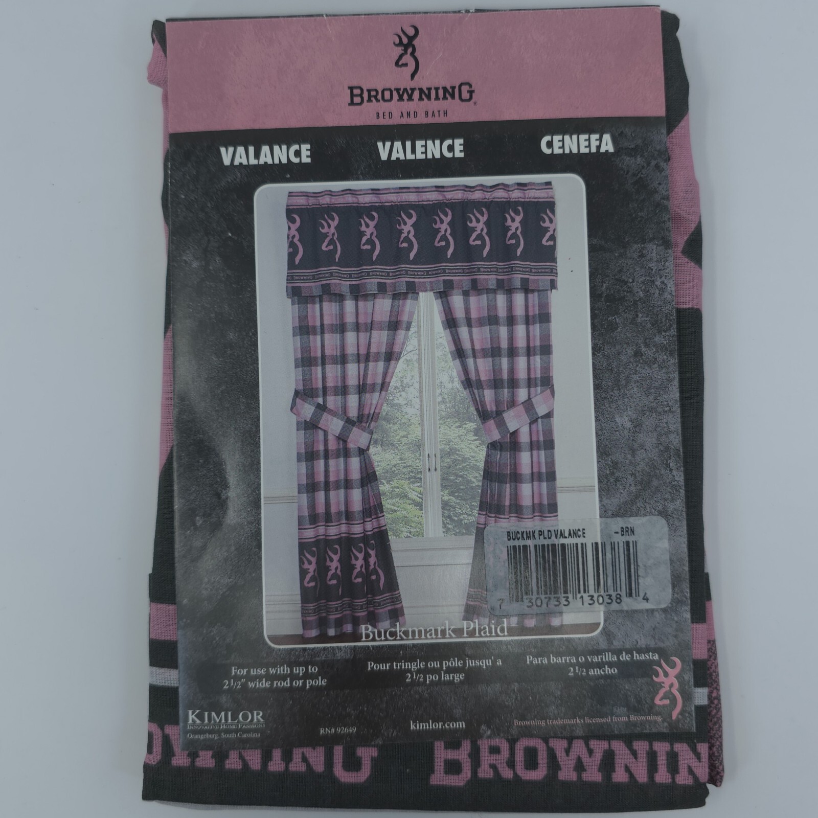 Browning Window Valance Buckmark Plaid Pink Hunting Lodge 63 in x 21 in gallery