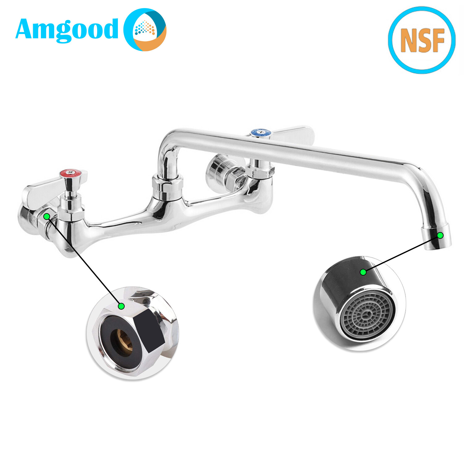 Wall Mount Kitchen Sink Faucet |8" Center | NSF Commercial Restaurant Laundry || gallery
