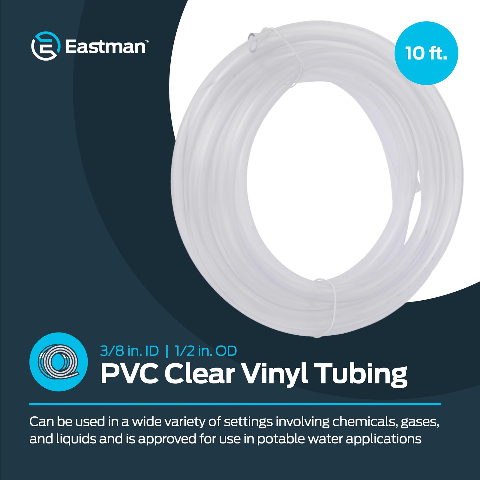 3/8 Inch ID (1/2 Inch OD) PVC Clear Vinyl Tubing, 10 Foot Length, 98620 gallery