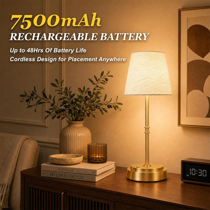 Rechargeable Cordless Table Lamp Gold - 1 Pack Brass 7500mAh Battery Operated La gallery
