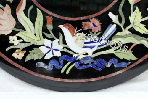 Black Marble Coffee Table Top Nature Pattern Inlay Work Corner Table for Balcony gallery