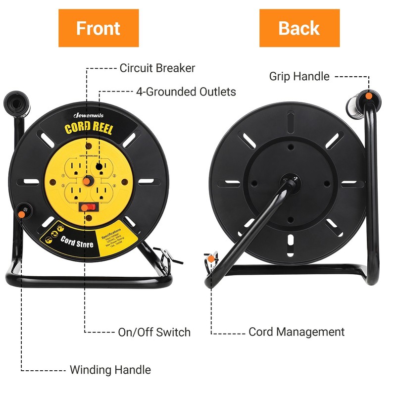 DEWENWILS Electrical Cord Extension Storage Reel with 4 Outlets Integrated Cord gallery