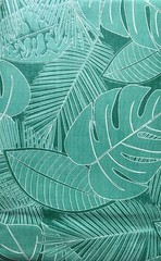 Tropical Leaf Pattern on Green Color Var Size Vinyl Flannel Backed Tablecloth