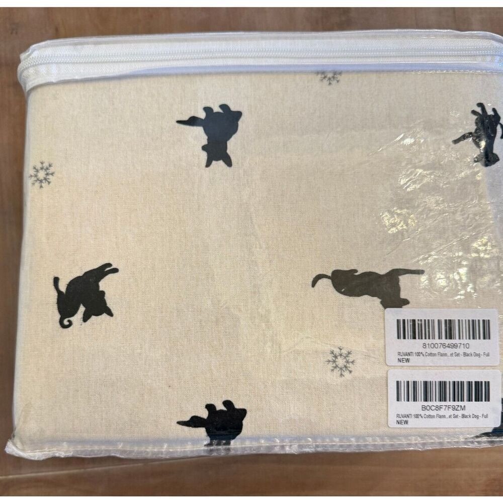 NEW RUVANTI By ZainiTex 4pc Full Size Black Dog 100 % Cotton Flannel Sheet Set gallery
