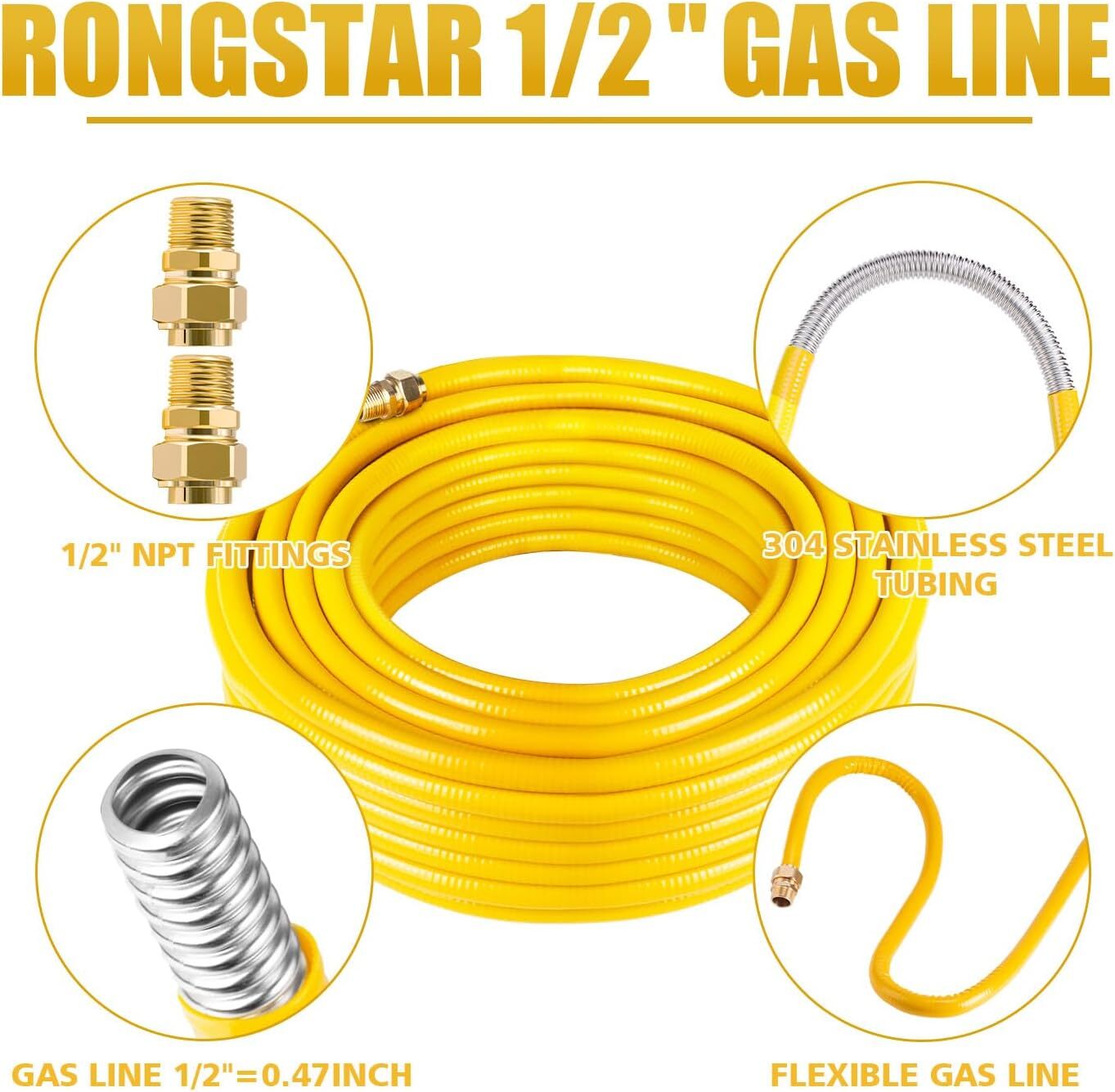 1/2" Gas Line, 37ft CSST Gas Line, Corrugated Stainless Steel Tubing, Flexible N gallery