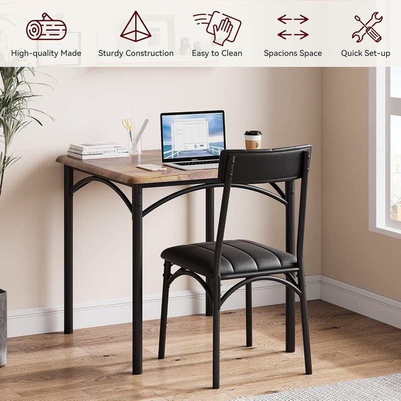 3PCS Dining Set Table and 2 Upholstered Chairs Wood Top for Small Space Kitchen gallery