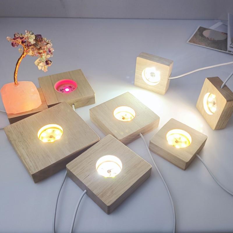 2-PACK 7 Color LED Lights Display Base Wooden Lighted Base Stand for Crystal NEW gallery