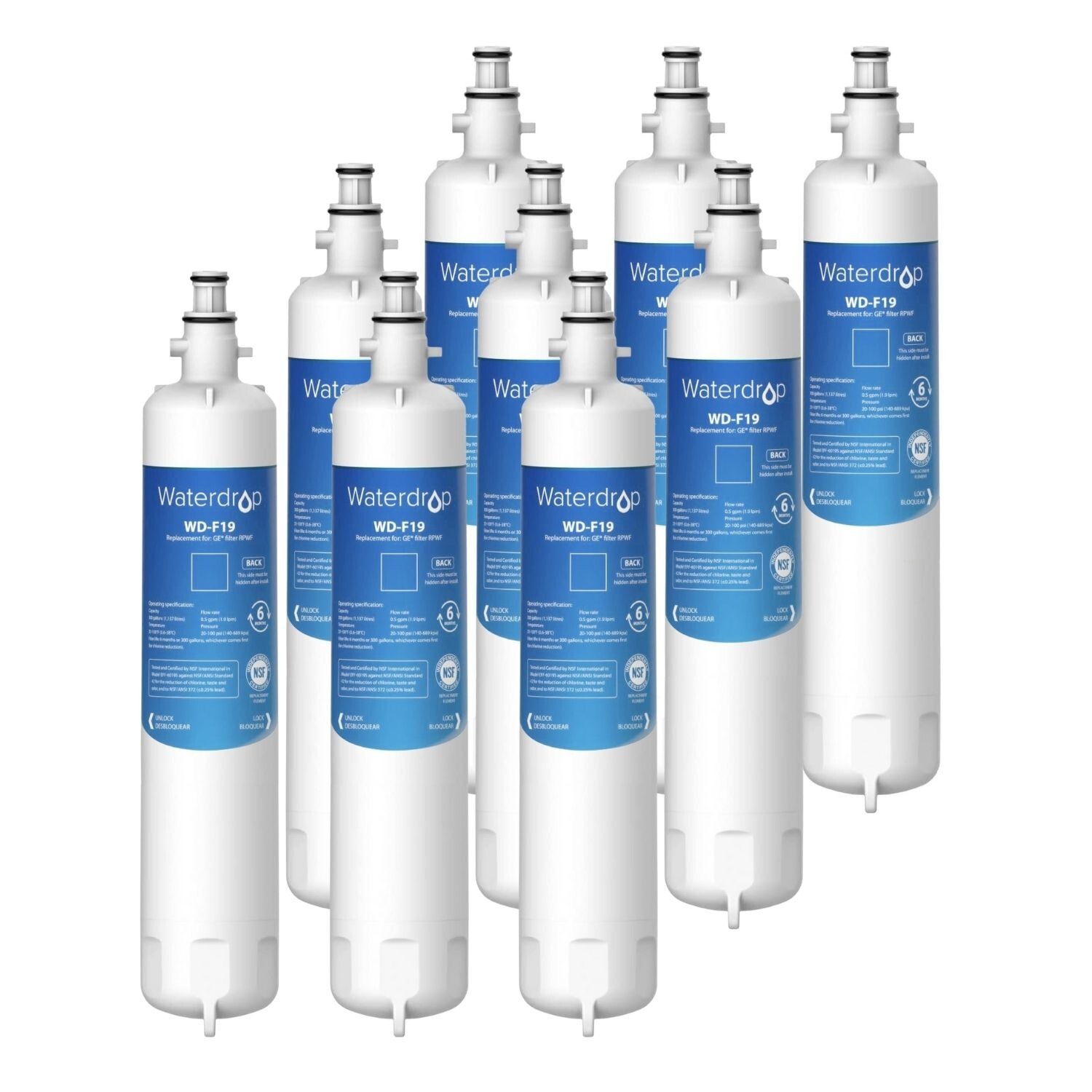 Waterdrop RPWF Refrigerator Water Filter Replacement for GE® RPWF, 9 Pack gallery