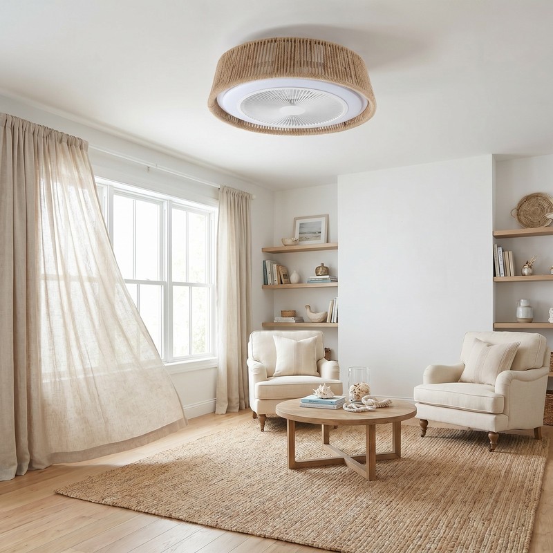 21 inch Flush Mount Boho Caged LED Ceiling Fan with Light Modern Remote APP Kit gallery