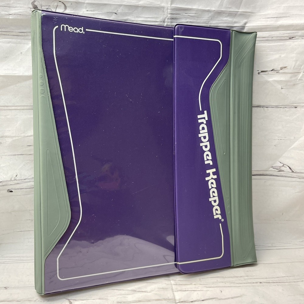 Mead Trapper Keeper Notebook Purple Gray Metal 3 Ring Binder Vtg 80’s 90’s Y2K