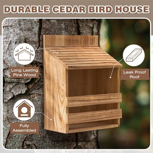 Wooden Open Mourning Dove Nesting Box for Outside Dove Bird Brown Flat Roof gallery