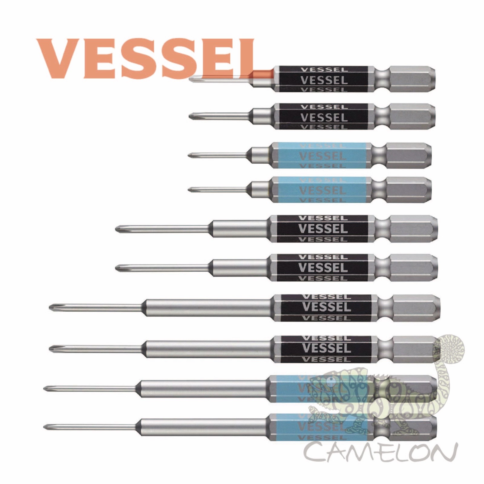VESSEL GOSAI Color Coded Precision Driver Bit No.GS16 +00,+0 65-100mm 2pcs Japan gallery