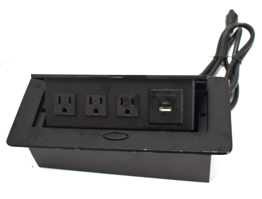 Connection Box Desktop Pop Up Outlet Power Cover Box w/ 3 Outlets & USB C-Port gallery