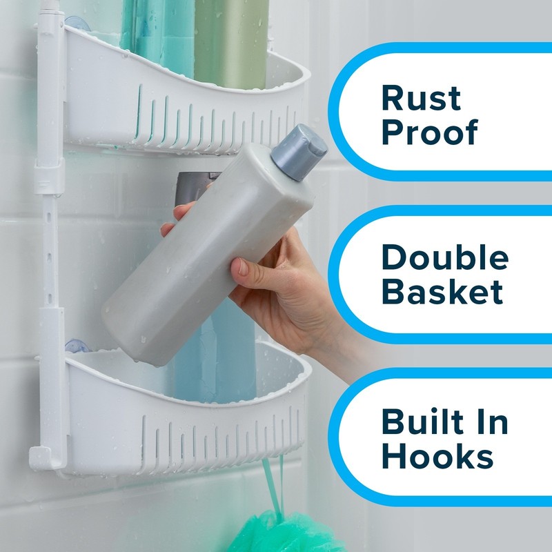 SlipX Solutions Height Adjustable Plastic Shower Caddy, Hangs Almost Anywhere gallery