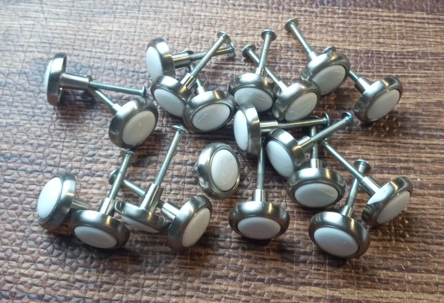 Drawer Cabinet Pulls White Ceramic/Silver Tone Metal W/Screws Set Of 20