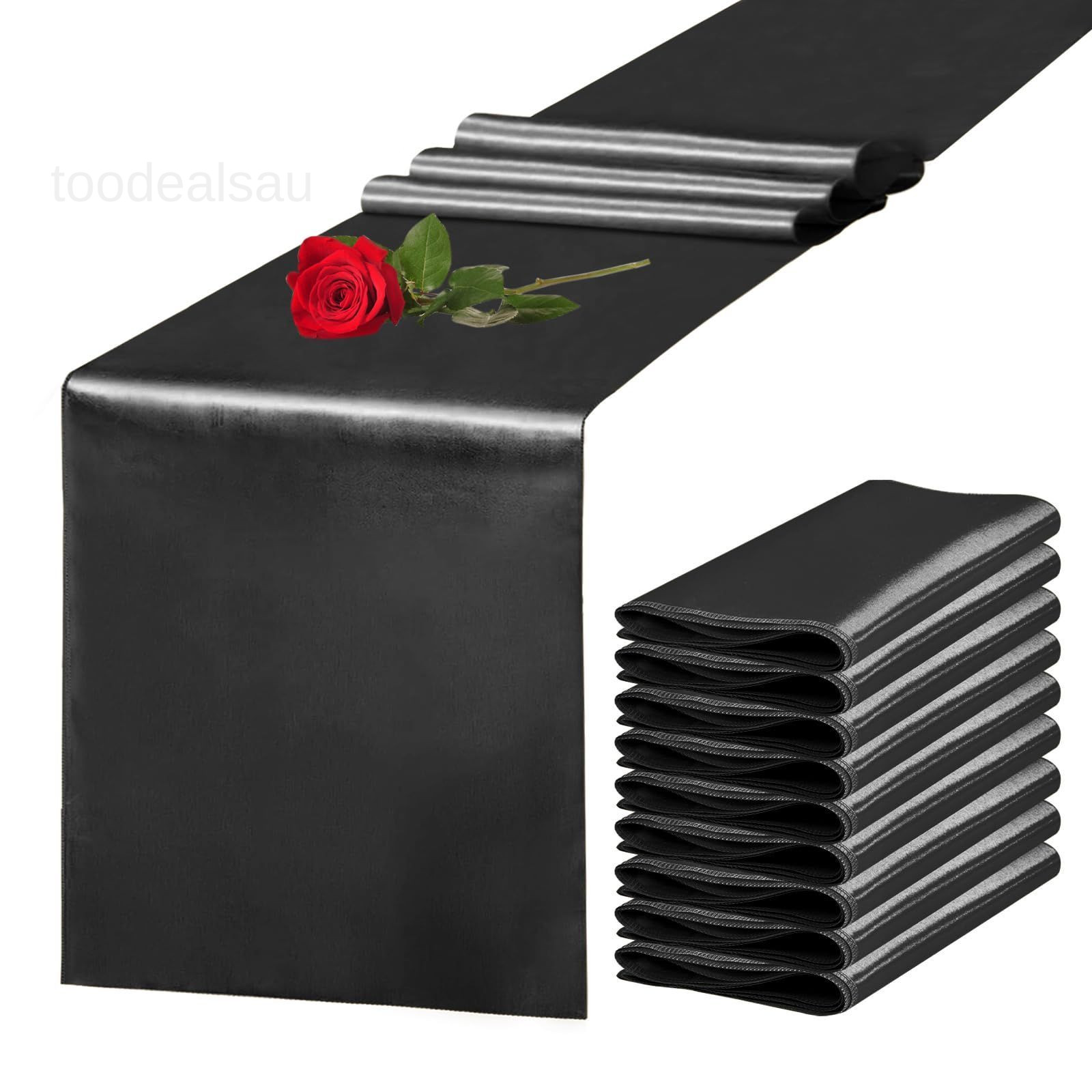 10 Pack Satin Table Runner 12 x 108 Inch Long 12 x 108 inches, Black gallery