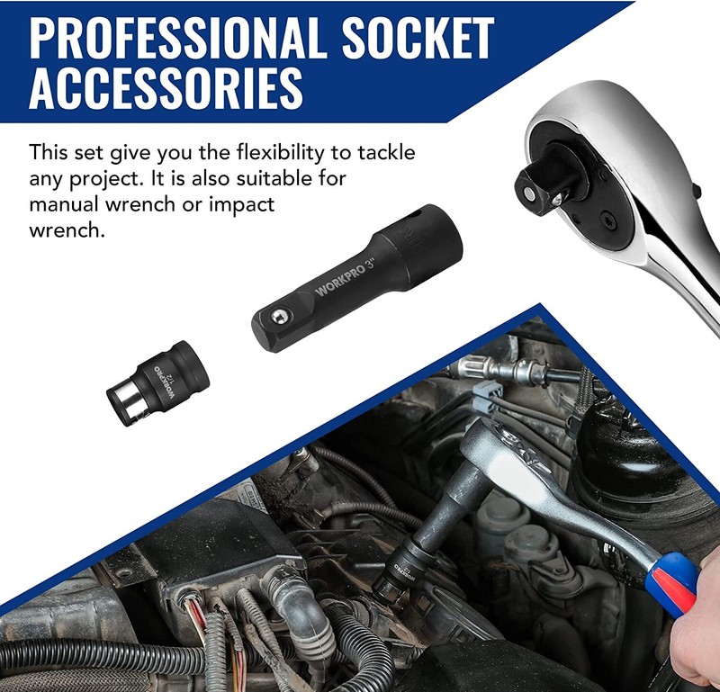 WORKPRO 18-PCS Drive Tool Accessory Set 1/4"&3/8"&1/2" Socket Adapter Extensions gallery