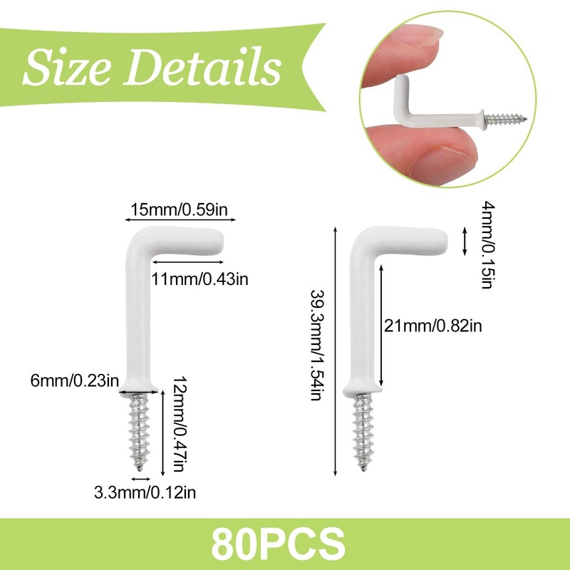 L Shaped Hooks, 80Pcs Plastic-Coated Surface Shouldered Dresser Cup Right Ang... gallery