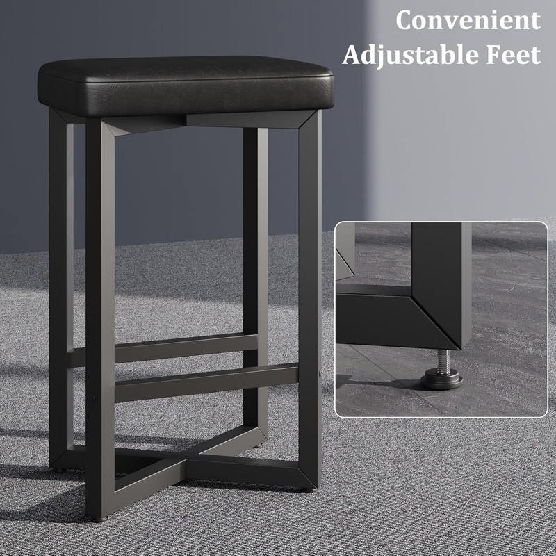 2X Backless Bar Stools Upholstered PU Leather Seat with Metal X-Frame&Footrest gallery