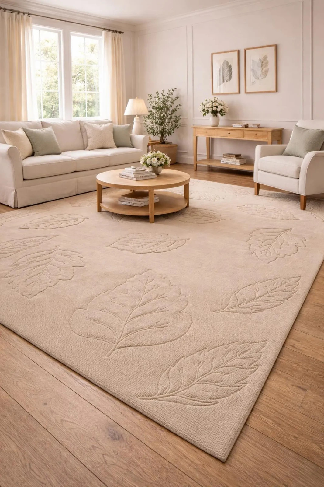Hand Tufted Loop & Cut Pile Leaf Design Rug – Modern Textured Wool Carpet 8x10 gallery
